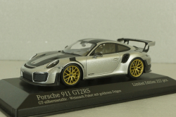 Porsche 911 (991.2) GT2RS Weissach package 2018, silver with gold rims, 413067231, Minichamps 1:43