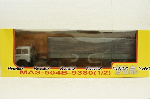 Маз-504В с п/прицепом Маз-9380(1/2) с тентом серый, Н788, Наш Автопром 1:43