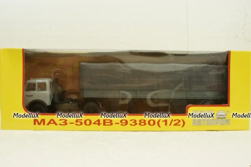 Маз-504В с п/прицепом Маз-9380(1/2) с тентом серый, Н788, Наш Автопром 1:43