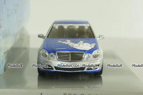 Mercedes E320 BlueTEC (W211) Rallye Paris-Peking "Team Michelin" Nr.19 2006, silver/blue, B66962269, Minichamps 1:43