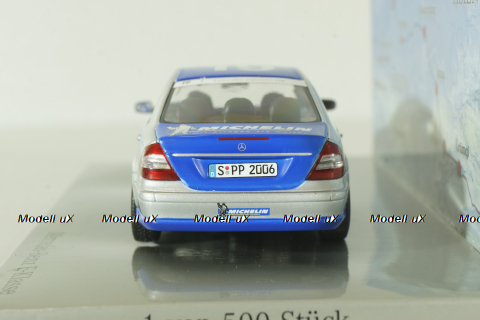 Mercedes E320 BlueTEC (W211) Rallye Paris-Peking "Team Michelin" Nr.19 2006, silver/blue, B66962269, Minichamps 1:43
