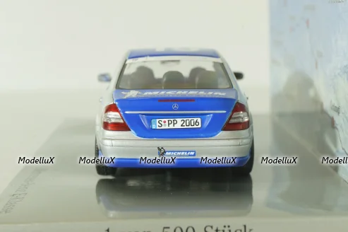 Mercedes E320 BlueTEC (W211) Rallye Paris-Peking "Team Michelin" Nr.19 2006, silver/blue, B66962269, Minichamps 1:43