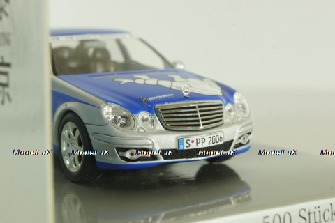 Mercedes E320 BlueTEC (W211) Rallye Paris-Peking "Team Michelin" Nr.19 2006, silver/blue, B66962269, Minichamps 1:43