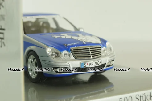 Mercedes E320 BlueTEC (W211) Rallye Paris-Peking "Team Michelin" Nr.19 2006, silver/blue, B66962269, Minichamps 1:43