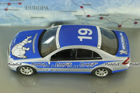 Mercedes E320 BlueTEC (W211) Rallye Paris-Peking "Team Michelin" Nr.19 2006, silver/blue, B66962269, Minichamps 1:43