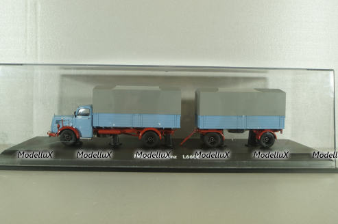 Mercedes L6600 with trailer, blue/grey, Schuco 1:43