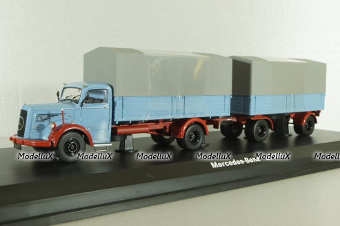 Mercedes L6600 with trailer, blue/grey, Schuco 1:43
