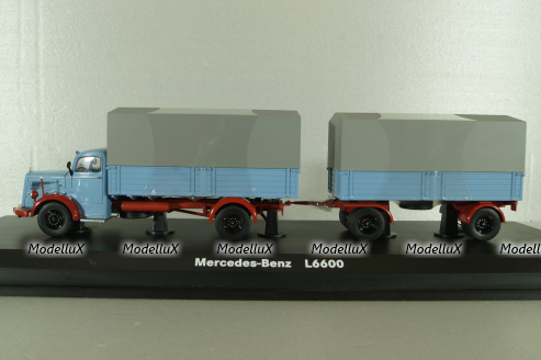 Mercedes L6600 with trailer, blue/grey, Schuco 1:43