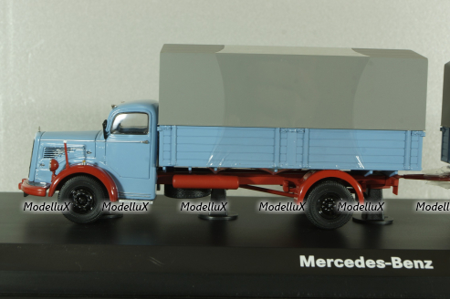 Mercedes L6600 with trailer, blue/grey, Schuco 1:43