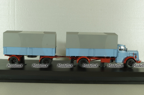 Mercedes L6600 with trailer, blue/grey, Schuco 1:43