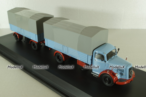 Mercedes L6600 with trailer, blue/grey, Schuco 1:43