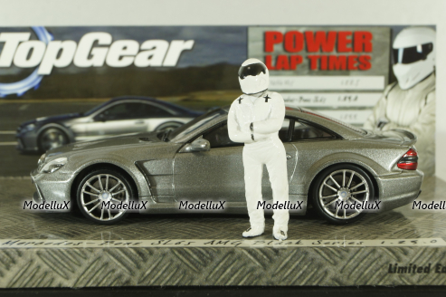 Mercedes SL65 AMG (R230) Black Series 2010 TopGear with figure of Stig, silver matt, 519433830, Minichamps 1:43