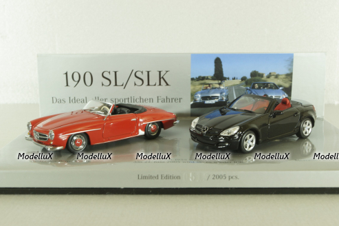 Mercedes 190 SL (W 121) 1955 red and Mercedes SLK 350 (R171) 2004 black, Set, B66045920,  Minichamps 1:43 