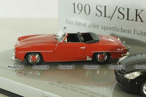 Mercedes 190 SL (W 121) 1955 red and Mercedes SLK 350 (R171) 2004 black, Set, B66045920,  Minichamps 1:43 
