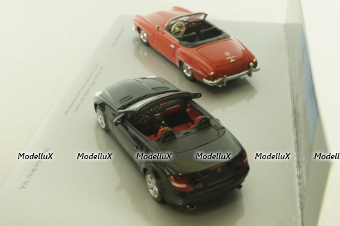 Mercedes 190 SL (W 121) 1955 red and Mercedes SLK 350 (R171) 2004 black, Set, B66045920,  Minichamps 1:43 
