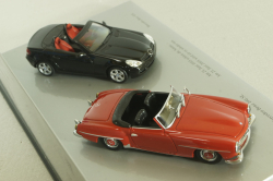 Mercedes 190 SL (W 121) 1955 red and Mercedes SLK 350 (R171) 2004 black, Set, B66045920,  Minichamps 1:43