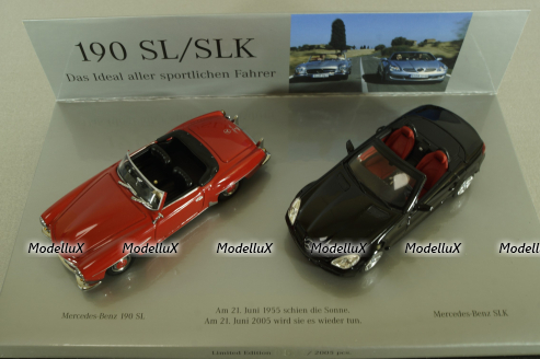 Mercedes 190 SL (W 121) 1955 red and Mercedes SLK 350 (R171) 2004 black, Set, B66045920,  Minichamps 1:43 