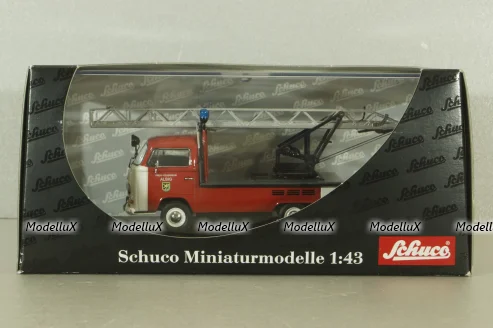 Volkswagen T2a Feuerwehr mit Drehleiter, red, 03341, Schuco 1:43