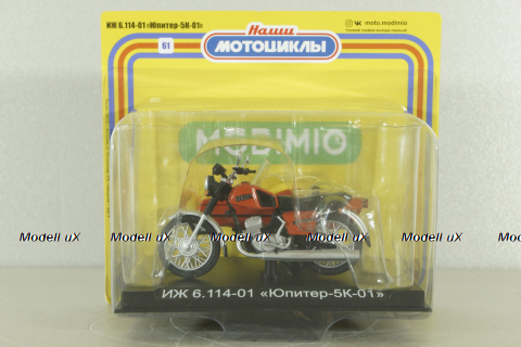 ИЖ Юпитер-5К-01 (ИЖ 6.114-01) мотоцикл с коляской 1986, красный, Наши Мотоциклы №61, Modimio 1:43