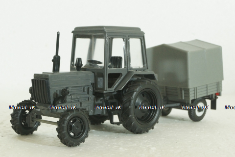 МТЗ-80, Беларусь, трактор с прицепом, серый, Агат 1:43