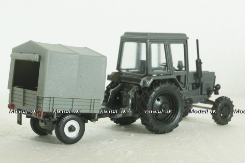 МТЗ-80, Беларусь, трактор с прицепом, серый, Агат 1:43