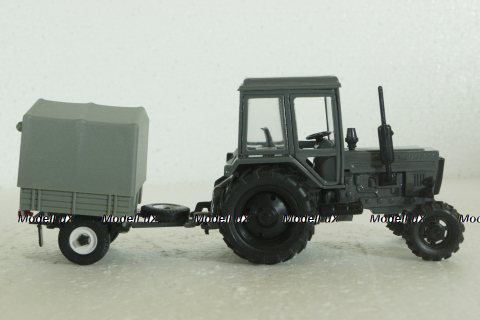 МТЗ-80, Беларусь, трактор с прицепом, серый, Агат 1:43