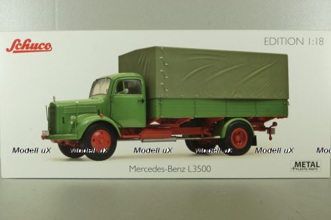 Mercedes L3500 truck with canvas top, green/red/grey, 450050100, Schuco 1:18