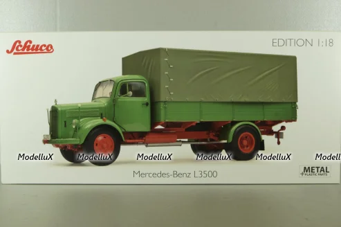 Mercedes L3500 truck with canvas top, green/red/grey, 450050100, Schuco 1:18