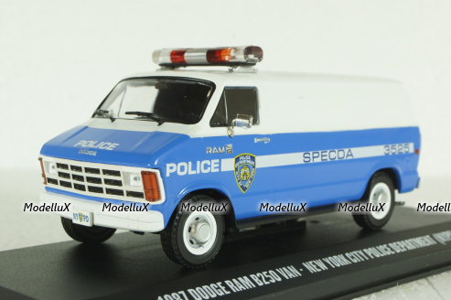 Dodge RAM B250 Van NYPD 1987 blue/white, 86577, Greenlight 1:43