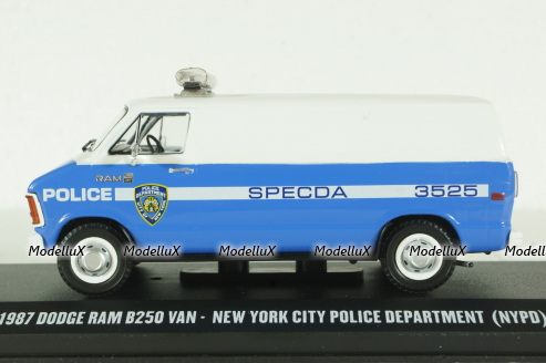 Dodge RAM B250 Van NYPD 1987 blue/white, 86577, Greenlight 1:43