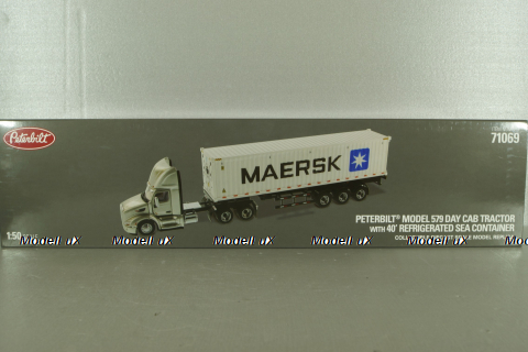 Peterbilt 579 day cab tractor with 40' refrigerated sea container Maersk, grey/white, 71069, Diecast Masters 1:50