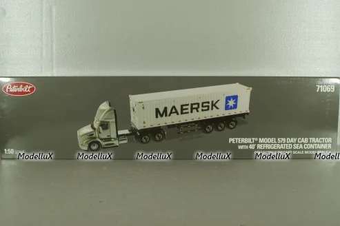 Peterbilt 579 day cab tractor with 40' refrigerated sea container Maersk, grey/white, 71069, Diecast Masters 1:50