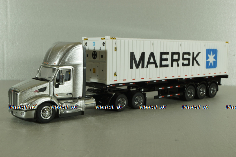 Peterbilt 579 day cab tractor with 40' refrigerated sea container Maersk, grey/white, 71069, Diecast Masters 1:50