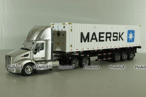 Peterbilt 579 day cab tractor with 40' refrigerated sea container Maersk, grey/white, 71069, Diecast Masters 1:50
