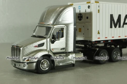 Peterbilt 579 day cab tractor with 40' refrigerated sea container Maersk, grey/white, 71069, Diecast Masters 1:50