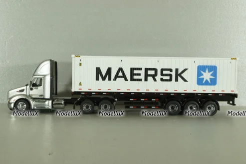 Peterbilt 579 day cab tractor with 40' refrigerated sea container Maersk, grey/white, 71069, Diecast Masters 1:50