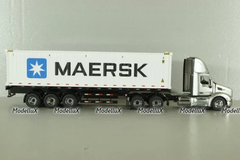 Peterbilt 579 day cab tractor with 40' refrigerated sea container Maersk, grey/white, 71069, Diecast Masters 1:50
