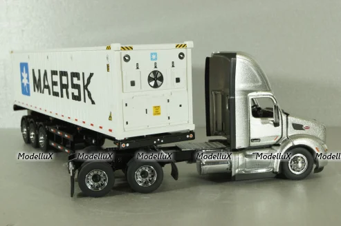 Peterbilt 579 day cab tractor with 40' refrigerated sea container Maersk, grey/white, 71069, Diecast Masters 1:50
