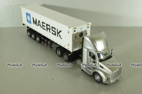 Peterbilt 579 day cab tractor with 40' refrigerated sea container Maersk, grey/white, 71069, Diecast Masters 1:50