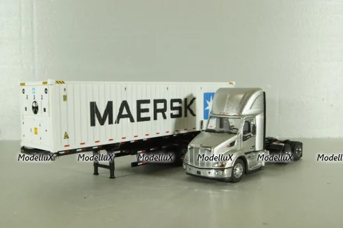 Peterbilt 579 day cab tractor with 40' refrigerated sea container Maersk, grey/white, 71069, Diecast Masters 1:50