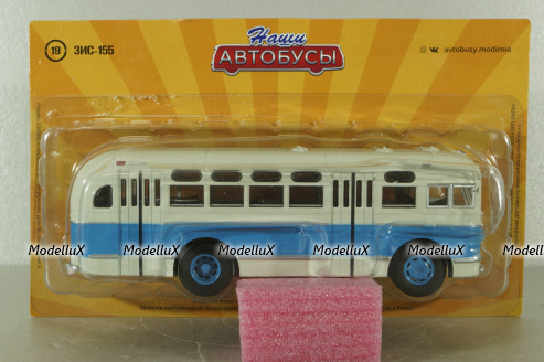 Зис-155 автобус, белый/синий, Наши Автобусы №19, Modimio 1:43 Уценка!