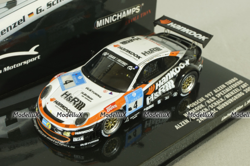 Porsche 911(997) Alzen Turbo Hankook, 24h ADAC Nurburgring #4 2008, white/black, 437086804, Minichamps 1:43