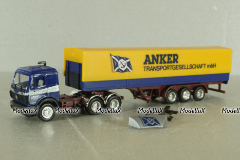 Mercedes SK 2435 tractor with semi trailer Anker, blue/yellow, Herpa 1:87