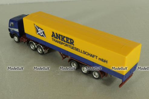 Mercedes SK 2435 tractor with semi trailer Anker, blue/yellow, Herpa 1:87