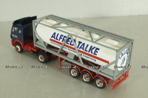 Mercedes SK 1850 LS tractor with semi-trailer tank "Alfred Talke" 1994, blue/white, 143004, Herpa 1:87