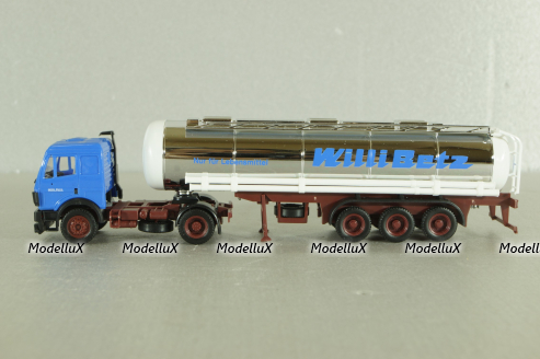 Mercedes SK 1735 LS tractor with semi-trailer tank "Willi Betz" 1989, blue/chrome, 826110, Herpa 1:87 