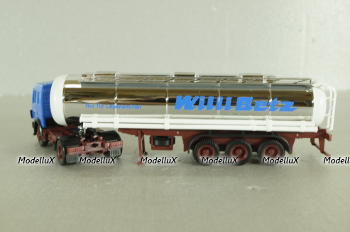 Mercedes SK 1735 LS tractor with semi-trailer tank "Willi Betz" 1989, blue/chrome, 826110, Herpa 1:87 