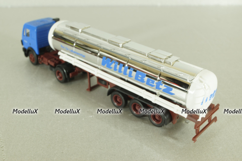 Mercedes SK 1735 LS tractor with semi-trailer tank "Willi Betz" 1989, blue/chrome, 826110, Herpa 1:87 