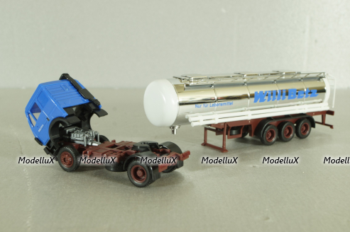 Mercedes SK 1735 LS tractor with semi-trailer tank "Willi Betz" 1989, blue/chrome, 826110, Herpa 1:87 