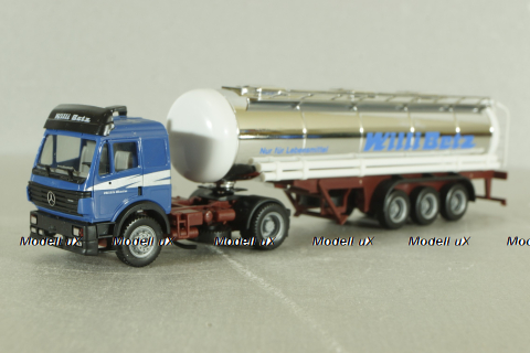 Mercedes SK 1850 LS tractor with semi-trailer tank "Willi Betz" 1994, blue/chrome, 826110, Herpa 1:87